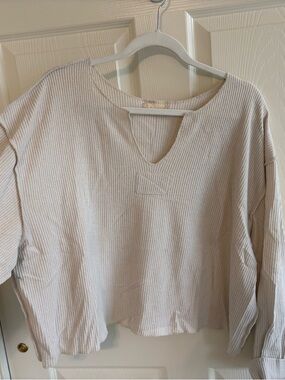 Altar'd State Cream Waffle Knit V-Notch Pullover
